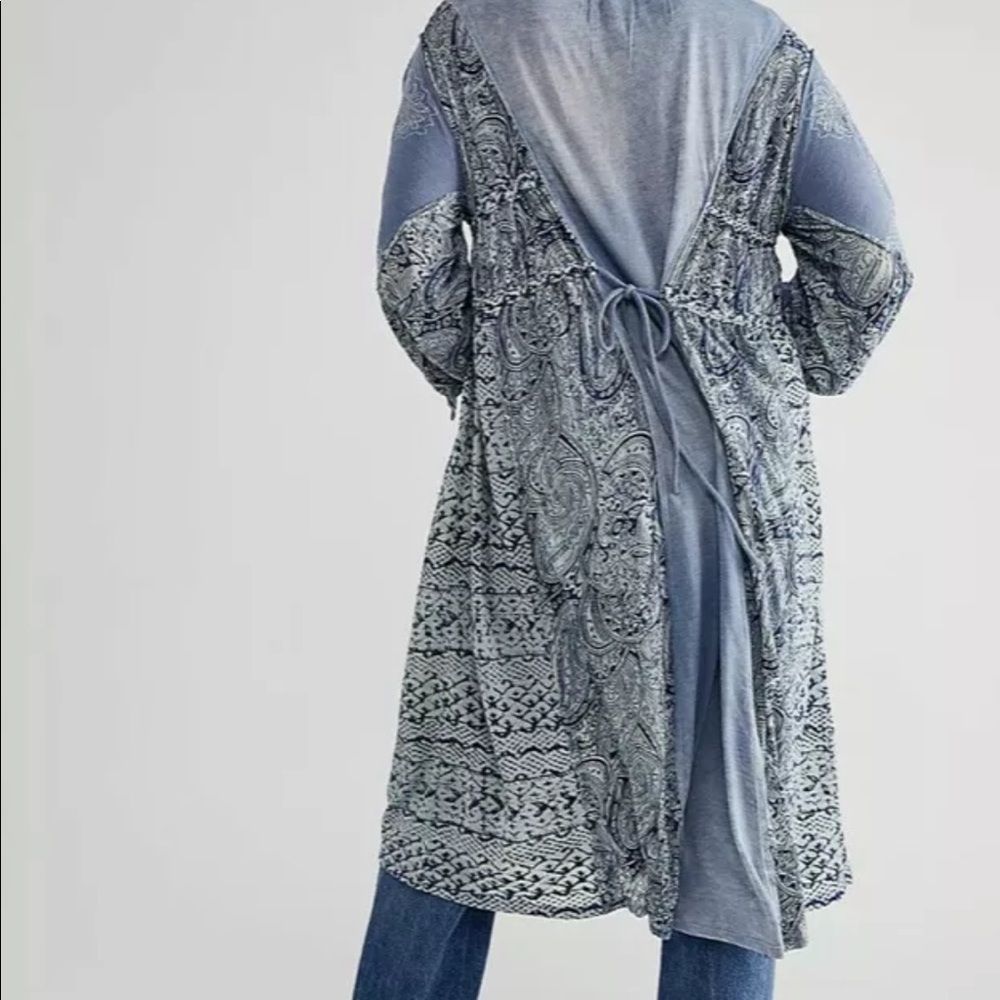 Free People Oh My Maxi Top Dress Duster Patchwork Piecing Indigo Button - Picture 2 of 6